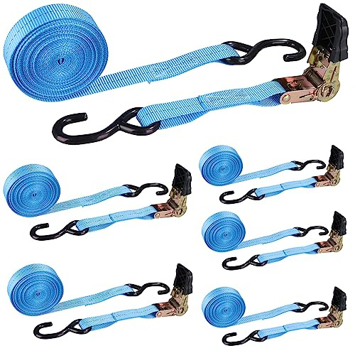 LISHINE 6 Pcs 1 Inch Heavy Duty 20ft Tie Down Straps with Hooks, 2200 LBS Break Strength, Cargo Ratchet Straps for Motorcycle, Appliances, Equipment