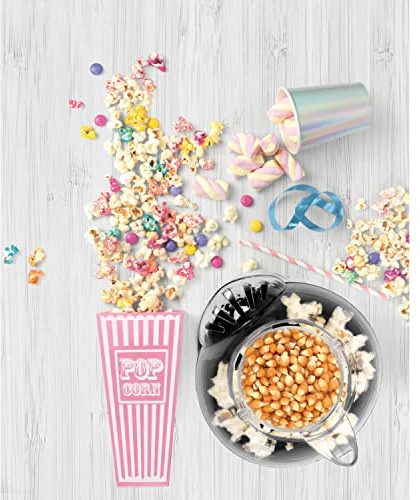 Popcorn Maker - Measuring Cup - Under 3 Minutes No Oil Needed Fat Free & Healthy Movie Night Treats Stylishly Retro & Portable - Makes Hot Fresh Health - On/Off Switch Attractive Design