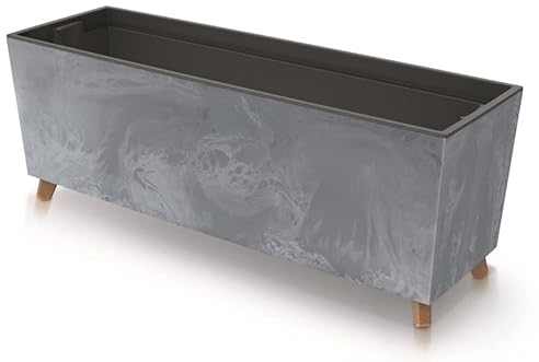 BirnePower Blumenkasten Blumentopf Blumenkübel mit Füßen Breite 77cm Pflanzkübel mit Pflanzeinsatz Case N Beton Optik Beine Pflanzschale (Dunkelgrau Beton)