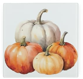 Autumn Pumpkins Glass Hot Pot Stand - Autumnal Gift Trivet - Kitchen Chopping/Cutting Board Worktop Protector with Non-Slip Feet 20cm x 20cm (8 x 8)