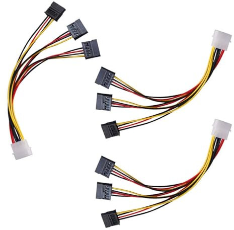 ThtRht 3 Pack 4Pin Molex to 3X Sata 15Pin Splitter Connector Power Supply Cable Adapter Male LP4 4 Pin IDE to HDD Hard Drive ATA Female Port for Additional Multi Caddy Computer PC Desktop