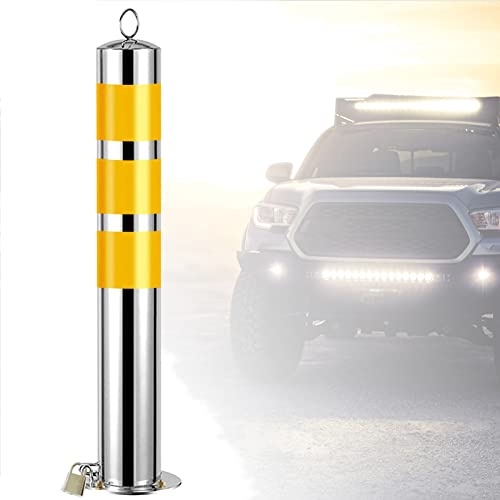 Parking Bollards with Reflective Strip Collar Parking Poles Retail with Removable Base Steel Safety Barrier Bollard(Size:800mmHx76mmD)