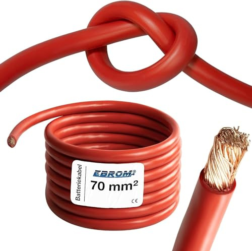 EBROM HI-FLEX 2 Meter hochflexibles Batteriekabel Pluskabel ROT 70 mm² | Batterie Kabel 70 mm2 - PLUSKABEL - extrem leicht verlegbar - für PV, Boot, Solar, Industrie, LKW, KFZ, Caravan