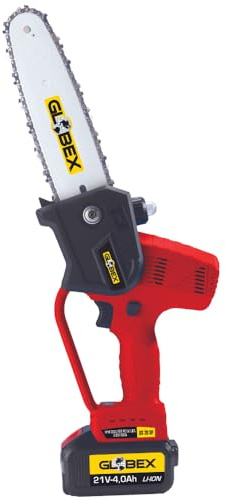 GLOBEX Mini Sega Potatura, Due Batterie Litio18V-4,0Ah, Taglio cm.18, Motore Brushless con Potenza 400W, Autonomia Lavoro 12 ore (6 ore per batteria), Incluso Lima, Chiave Esagonale, Cacciavite Taglio
