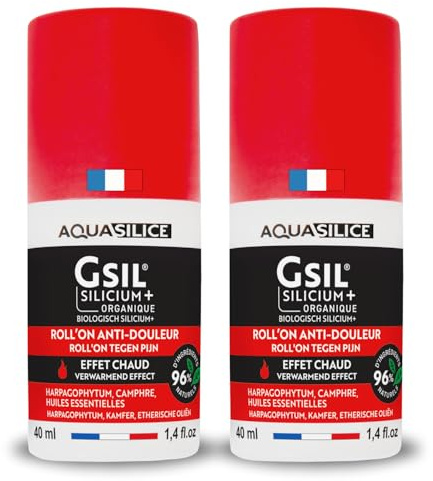 GSIL - Roll On Gel Articulaire Effet Chauffant - Lot 2 x 40 ml – Douleurs Articulaires & Musculaires - Silicium Organique, Harpagophytum & Huiles Essentielles – Fabriqué en France
