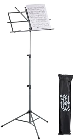 Relaxdays Notenständer, klappbares Notenpult, HBT: 140x53x49 cm, ausziehbar, aus Metall, Gitarre, Geige, Gesang, grau