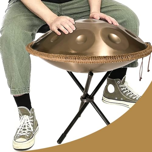 Professionelle Handpan in D-Moll, 440 Hz Mit 9/10/12 Noten - Weiches Handpan-Tasche Inklusive, Stahl-Percussion-Instrument (Gold, 9 Noten)