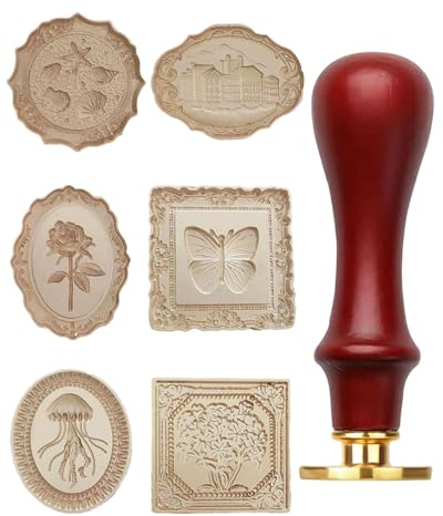 UYRVAPE Siegelstempel, 6pcs Wachssiegel Stempels mit Abnehmbarem Kunststoff-Griff,Siegelstempel Set,Heteromorph Siegelstempel Personalisiert für DIY Umschläge Hochzeit Dekoration