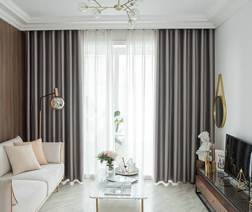 KnSam 2er Set Grau Vorhänge Polyester, Vorhänge Muster Einfarbig, Polyester Ösen Fenster Vorhang Blickdicht Vorhang Blickdicht Vintage, Jeder B 102 x H 214cm