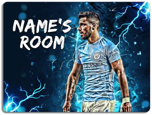 Personalised Aguero Bedroom Door Sign Football Legend Room Name Plaque Children's Boys Manchester Football Player Kids Birthday Gift NLD02