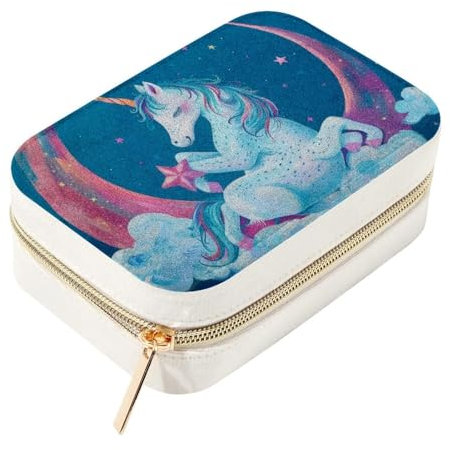 Eslifey Kleine Schmuckschatulle mit rosa Einhörnern, Wolke, doppellagig, Reise-Schmuck-Organizer für Frauen und Mädchen