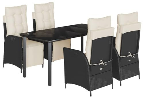 HETFTJN Festzeltgarnitur Balkonmöbel Lounge Möbel Outdoor Outdoor Lounge - 5-TLG. Garten-Essgruppe mit Kissen Schwarz Poly Rattan für Garten Balkon Hof Terrasse