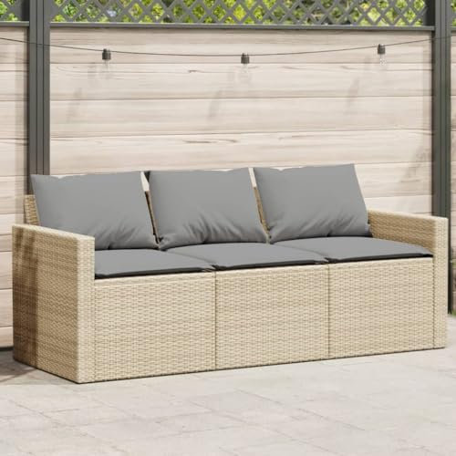 Xichuzi Gartensofa mit Kissen 3-Sitzer Beige Poly Rattan, Gartenlounge, Terrassenmöbel, Balkonmöbel, Terrassen Sofa, Gartenmöbel - 366345