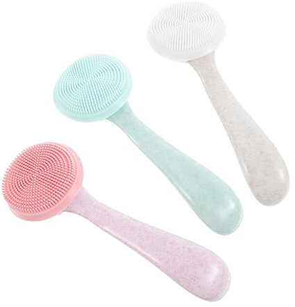 FRCOLOR 3 Stück Manuelles Silikon Gesichtsreinigungsbürste zur Tiefenreinigung und Blackhead Vermeidung mit Einfachem Aufschäumen für Sanfte Gesichtsmassage Zufällige Farbe