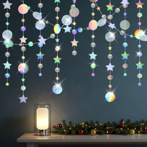 78 Ft Glitzer Girlanden,6 Stück 4m Sterne Runde Hängende Girlande Bunt | Papiergirlande,Party Girlande Geburtstag für Geburtstage Silvester Karneval Jubiläen Hochzeiten Dekoration Deko Party