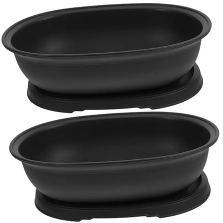 FONDOTIN 2stücke Ovaler Pflanztopf Aus Kunststoff Mit Untersetzer Für Sukkulenten Und Blumen Eleganter Blumentopf Für Garten Und Bonsai-Dekoration Robust Und Langlebig