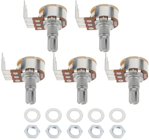 Be In Your Mind 5 Stück B500K 500K Dreipolig abgewinkeltes lineares Potentiometer für Audio-Anpassung, Endverstärker, Ausrüstung mit Unterlegscheiben und Muttern