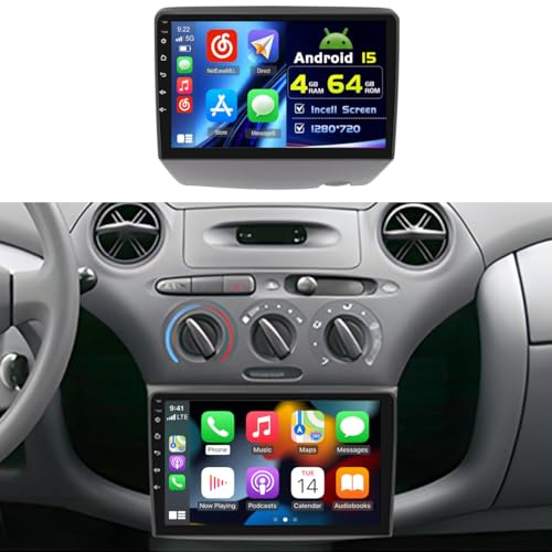 4+64G Android Autoradio med skärm för Toyota Vitz XP10 Yaris Platz Echo 1999-2005 Trådlös Carplay, Autoradio med Navi 9 Tum Incell skärm Android Auto/FM/RDS/Backkamera