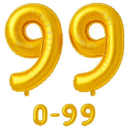 Luftballon 99 Gold | 80 cm Zahlenballon | Folienballon mit Luftröhrchen | Zahlenluftballon für Geburtstag, Jubiläum, Hochzeit, Party & Events | Helium oder Luft | Ballon Zahl | Geburtstagsdeko