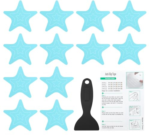 PATIKIL 36 Pack Autocollants Anti-Dérapants pour Baignoire Bleu | Étoiles Autocollants De Sécurité, Avec Grattoir, Pour Baignoire Sol De Douche Escalier, Pour Sol De Douche