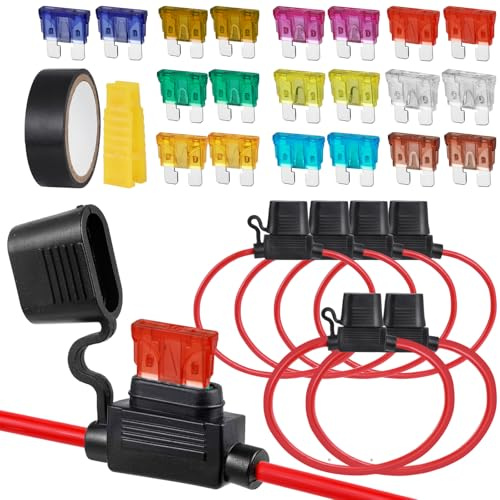 Ysimple 6pcs Porte-Fusibles 12AWG(2)+14AWG(2)+16AWG(2), Porte Fusible Voiture 12V Etanche avec 20 Fusibles voiture 3A/5A/7.5A/10A/15A/20A/25A/30A/35A/40A, Kit de Fusible Plat pour Voiture/Camion/Moto