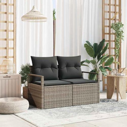Teenpull Gartensofa mit Kissen Grau, 120x62x69cm Poly-Rattan Outdoor Sofa Zweisitzer für Terrasse, Garten und Balkon