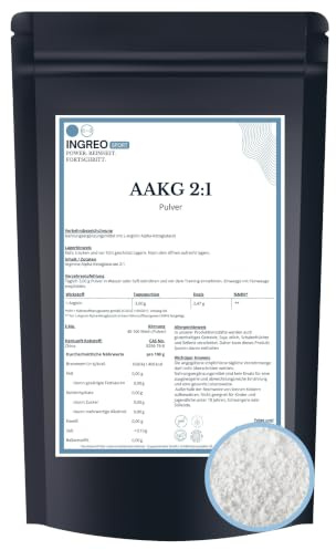 500 g | AAKG Pulver | Arginin Alpha Ketoglutarat 2:1 | 40–100 Mesh | Aminosäure Rohstoff | Training Pump | Supplement | INGREO