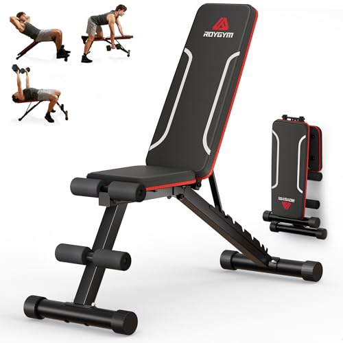 Roygym Adjustable Foldable Weight Bench, 9 Backrests Workout Bench with 300KG Weight Capacity, Adjustable Fitness Benches for Full Body Workout, Foldable Incline/Decline Bench Press for Home Gym