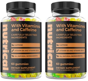 Nutrical Gummies – Gummies con cafeína, vitaminas B6 y B12 | Suplemento dietético con ingredientes naturales | 60 piezas