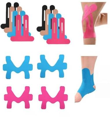 HuangJingYu 12 Stück Vorgeschnittene Kinesiotapes für Knie und Knöchel – Knie Tape Vorgeschnitten, Physio Tape, Wasserdicht und Hautfreundlich mit Starker Unterstützung für Sport und Alltag