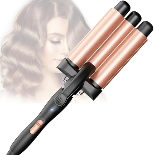 Lockenstab 3 Fässer Welleneisen - Beach Waves für Haare Einstellbar Schnell Erhitzendes für Langes Kurzes Haar Hair Curler