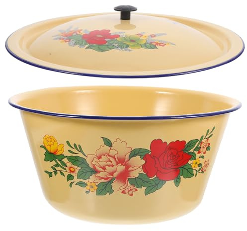 Toyvian Olla Esmaltada Grande con Tapa para Guisos y Sopas Resistente Altas Temperaturas Antiquemaduras Distribución Uniforme del Calor para Cocina Doméstica Versátil
