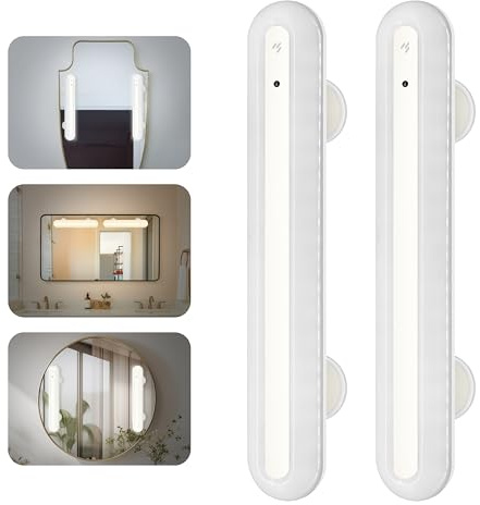 TIAUEU LED Schminktisch Dimmbar, 4000mAh Wiederaufladbar LED Spiegelleuchte Bad mit Fernbedienung, Kabellos Mirror Licht, Abnehmbare Magnet 360°Drehung Spiegellampe, Make-up Lampe, Weiss-2 Stück