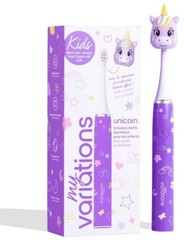 My Variations Kids – Elektrische Schallzahnbürste für Kinder – wiederaufladbar – empfohlen von Zahnärzten – 2 Modi – 27 Aufkleber – 1 Monat Akkulaufzeit – Timer – ab 3 Jahren (Unicorn, 3-12 Jahre)