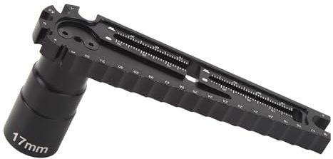 4-in-1 RC Ride Height Gauge - Portable Aluminum Alloy Multitool & Turnbuckle Wrench for Accurate RC Car Chassis Height Measurement - Clear Scales - Black