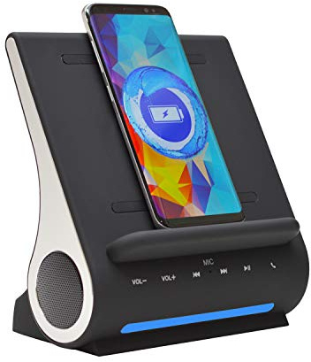 Azpen Dockall D108 Wireless Charging Dock w/Bluetooth Speakers Handsfree Call. Qi-Certified Wireless for iPhone 17/16/15/14/13/12 & Samsung Galaxy S25/S24/S23 S22/S21/S20 - Black