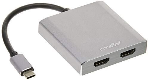 Rocstor Y10A203-A1 Premium USB-C to Dual HDMI Multi Monitor Adapter - 4K 30Hz – USB Type- C 2-Port MST Hub - for Mac and Windows – 4Kx2K Resolutions up to 3840x2160 @ 30Hz, Aluminum Charcoal Grey