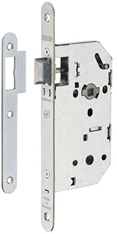 THIRARD - Serrure Encastrable Monomax NF Bec de Cane pour Porte Intérieure - Axe 50 mm - Coffre Acier Embouti - Têtière Inox Bouts Ronds - Gâche Plate Acier Zingué - Gris