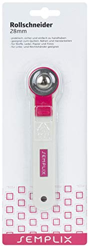 SEMPLIX Stoffschneider Mini mit Klingenschutz, 28mm - Rollschneider zum Basteln & Nähen (pink)