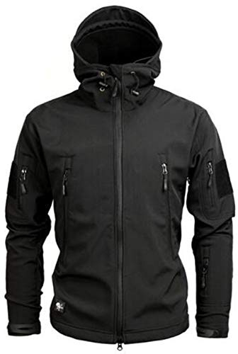 SZAWSL Uomo Giubbotto Giacca a Vento Militare Uomo Pile Windbreaker Tactical Camo Softshell Giacche Parka (Nero, XX-Large)