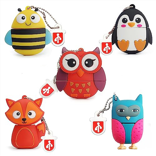 LEIZHAN 32GB USB Flash Drive 2.0 Silicone Cute Little Animals Novelty Memory Stick Children Gift External Pendrives Fox Bee Owl Penguin Flash Disk