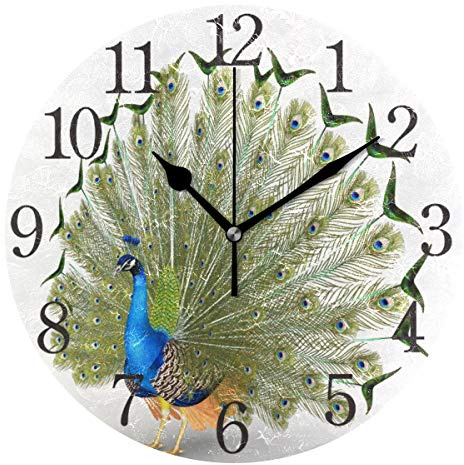 ISAOA Horloge murale moderne de 24 cm, beau paon bleu, silencieuse, sans tic-tac, horloge cube pour chambre à coucher, enfants, salon, cuisine