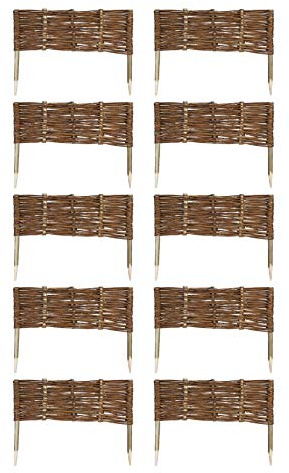10 x Weide Beeteinfassung 16 Größen ( Höhe: 20 cm Länge: 60 cm ) Weidenzaun Rasenkante aus Weidengeflecht - Garten Beetbegrenzung für Blumen und Gemüse - Steckzaun mit Buchepflöcken für Weg-Abgrenzung
