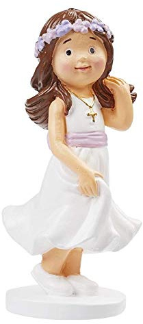 Deko-Figuren für Heilige Kommunion - Konfirmation & Firmung - Torten-Figur Kuchen-Aufsatz Tisch-Deko Dekoration Firmung Mädchen & Jungen (Mädchen mit Blumenkranz)