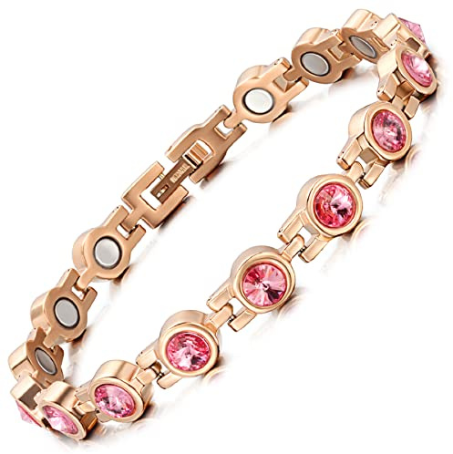 RainSo Roségold Titan Stahl Kristall Magnetotherapie Lady Armband, kann Arthritis lindern, einfach die Länge anzupassen, exklusive Verpackung