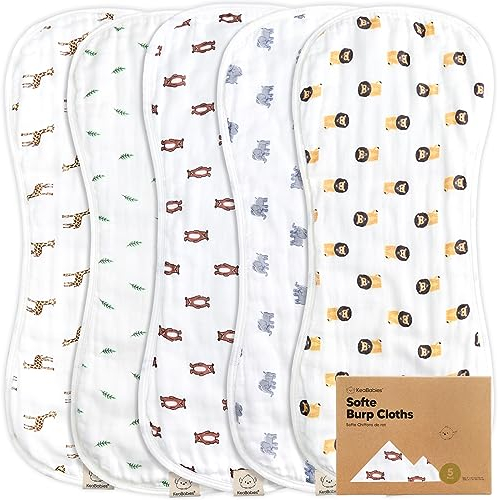 5er Pack Musselin Spucktücher Baby Mädchen, Junge - Saugfähig und Atmungsaktiv Baby Rülpstücher, Bio-Bambusbaumwolle Mulltücher für Babys, Baby Waschlappen Neugeborene, Große und Weich (The Wild)