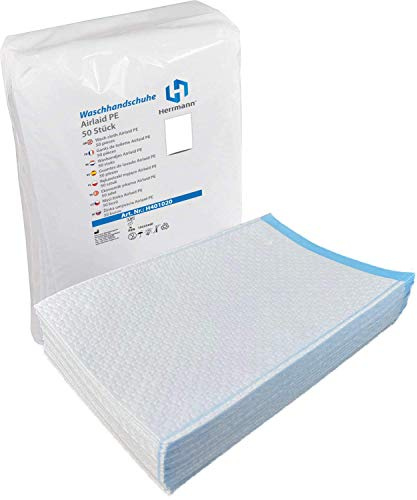 Einmalwaschlappen Airlaid PE Premium | 100 Stück Weiß/Blau | saugfähig & sanft zur Haut | Einwegwaschhandschuh Waschlappen ideal für Hygienebereiche - wie Pflegedienste, Kosmetik uvm. (100 Stück)