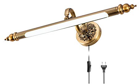 ACMHNC LED Badezimmer Spiegellampe Mit Schalter, Braune Bronze Vintage Spiegelleuchte Bad Mit Stecker Und Kabel, IP44 Badleuchte Schrankleuchte Einstellbarer Wandlampe 4000K Bilderleuchte,51cm/8w
