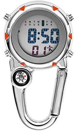 JewelryWe Orologio digitale da taschino con moschettone, tascabile, con clip per cintura, per medici, infermieri