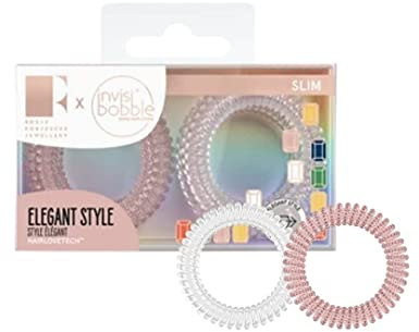 Invisibobble Slim Haargummi Pink Glasses I 8x Dünne Haargummis Rosé schimmernd für Mädchen & Damen I eleganter Look & starker Halt I Limited Collection Rosie Fortescue